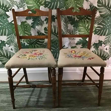 Photo of free 2 Satin Birch Chairs Tapestry Seats (CV22 Bilton) #2