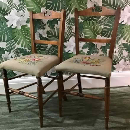 Photo of free 2 Satin Birch Chairs Tapestry Seats (CV22 Bilton) #1