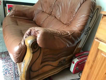 Photo of free Italian leather carved oak sofa (Canton CF5) #1