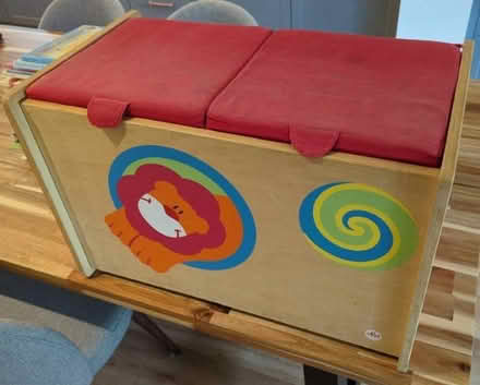 Photo of free Wooden toy chest with padded lids 60cm long x 35cm wide (Upper Gravenhurst MK45) #1