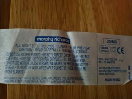 Photo of free All-Night Electric Underblanket (CT10) #1