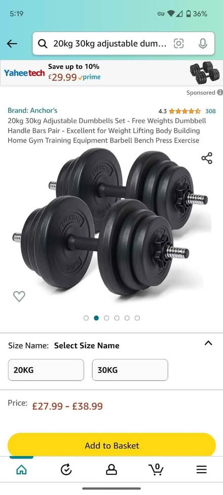 Photo of free Adjustable Dumbbells (Ickornshaw BD22) #1