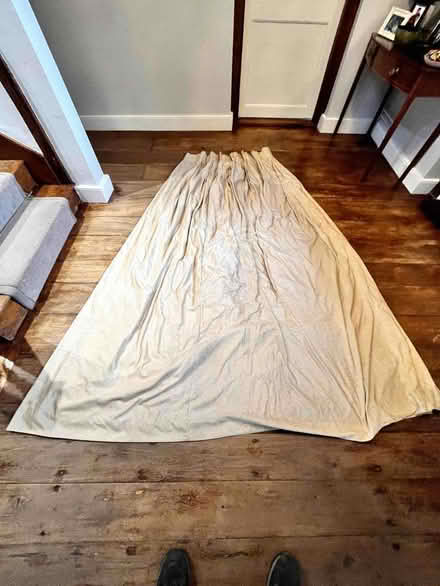 Photo of free 2x Curtains - pale gold chenille, double pleated header (Malvern Link WR14) #3