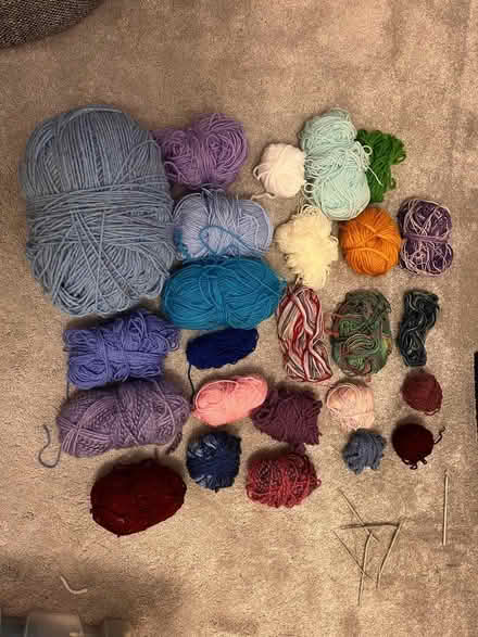 Photo of free Yarn, crochet hook & knitting needles (Whitley Bay NE26) #1