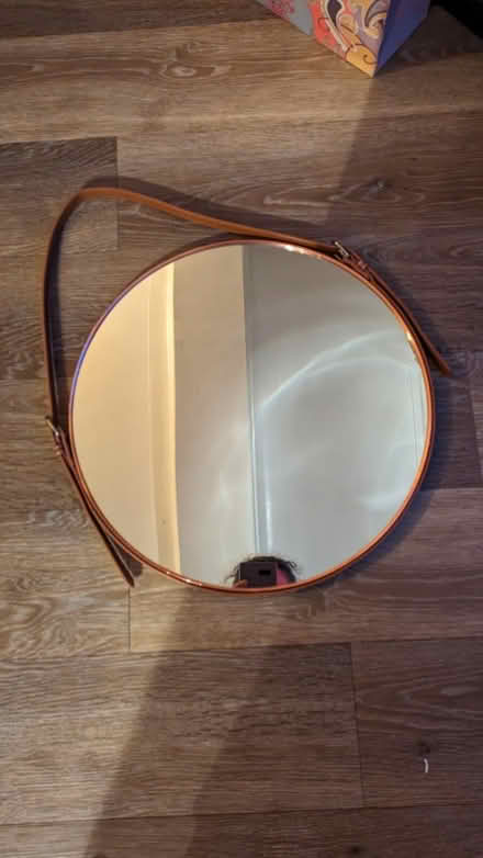 Photo of free Round mirror with faux leather strap (Bramley LS13) #1