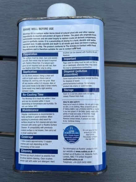 Photo of free Worktop oil (Rustins) half tin (Eastbourne BN20) #2
