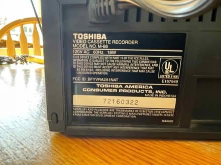 Photo of free Toshiba VCR (Bancroft Middle School SL) #2