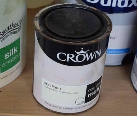 Photo of free small tin Crown soft linen matt emulsion paint (Willingdon BN21) #1