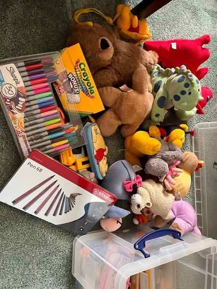 Photo of free Box of stuffed toys, crayons & pens (Lode, CB25 NorthEast Cambridge) #2