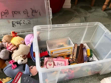 Photo of free Box of stuffed toys, crayons & pens (Lode, CB25 NorthEast Cambridge) #1