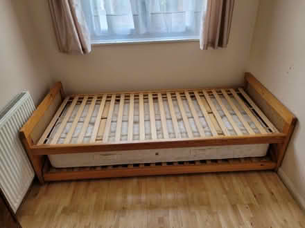 Photo of free Pine And Rattan Single Bed Frame C/W Trundle Guest Bed (Purbrook PO7) #2
