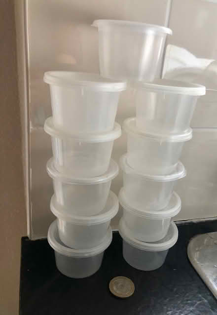 Photo of free 11 Small Lidded Plastic Tubs / Pots (Hyde Lea ST17) #1