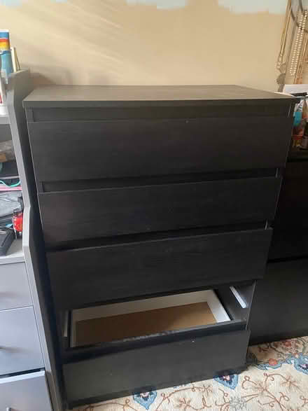 Photo of free Dresser, side table, pedestal fan (Petworth/Columbia Heights) #1
