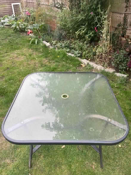 Photo of free Glass top outdoor table 90cm square, 71cm tall (Catford South SE6) #4