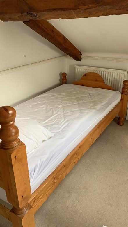 Photo of free Heavy pine single bed w mattress (Christleton CH3) #1