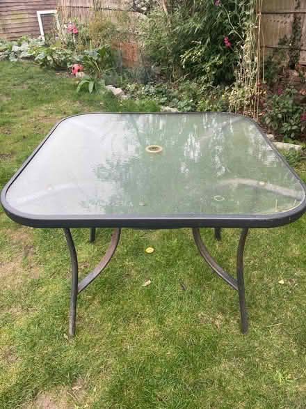 Photo of free Glass top outdoor table 90cm square, 71cm tall (Catford South SE6) #2