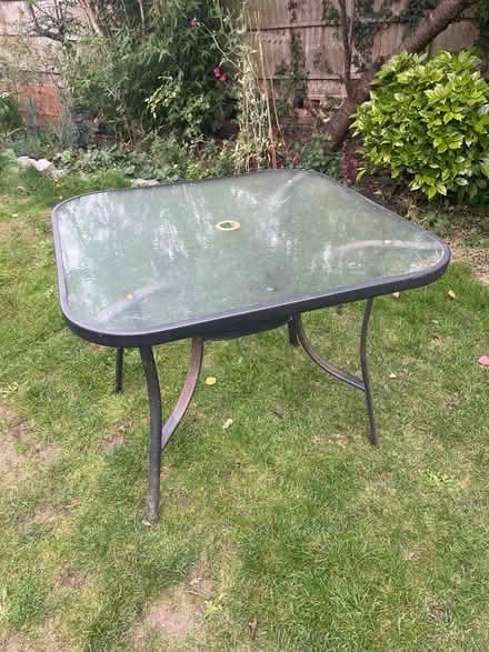 Photo of free Glass top outdoor table 90cm square, 71cm tall (Catford South SE6) #3