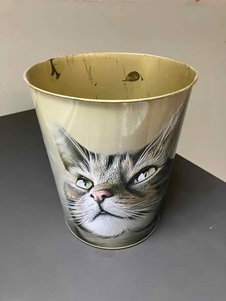 Photo of free Cat print metal waste bin (Oakwood LS8) #1