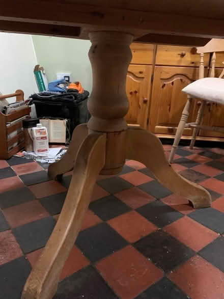 Photo of free Round pine table: pedastal legs (Brassington DE4) #1