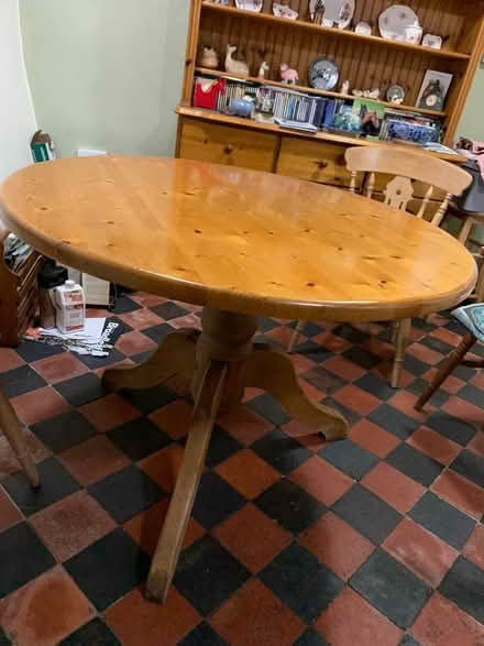 Photo of free Round pine table: pedastal legs (Brassington DE4) #2