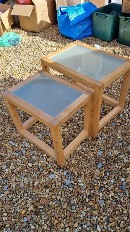 Photo of free Wooden glass top side tables (Bathampton) #1