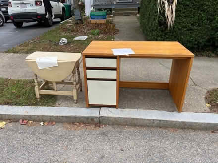 Photo of free Solid wooden desk and smaller table (Newton corner. Jewett st.) #1