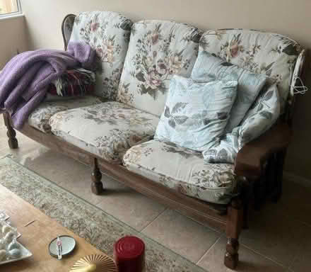 Photo of free Wooden three seater sofa (Croydon) #1