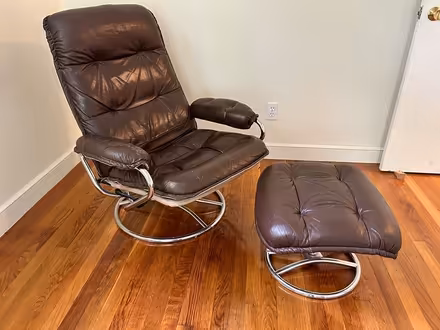 Photo of free Leather chair with foot stool (Bedford MA) #1