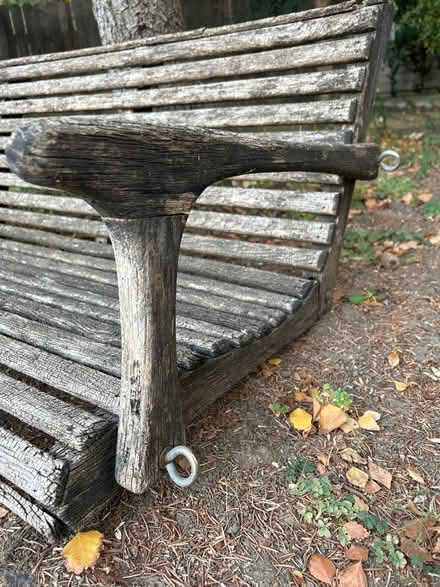 Photo of free Worn wooden backyard bench swing (South Davis) #2
