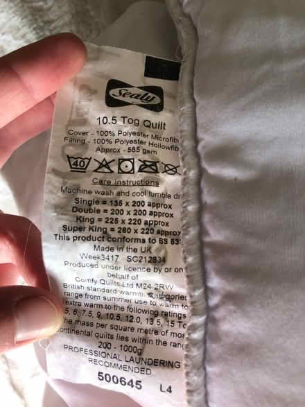 Photo of free Superking size duvet 10.5 tog (Brierley Green SK23) #1