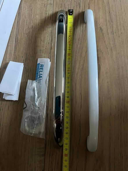 Photo of free New Chrome bath handle & used white metal handle (Heaton Chapel SK4) #2