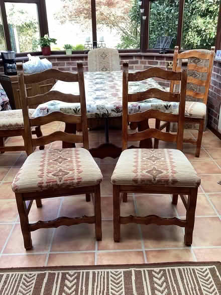 Photo of free 4 solid wood dining chairs (Redlands Weymouth) #1