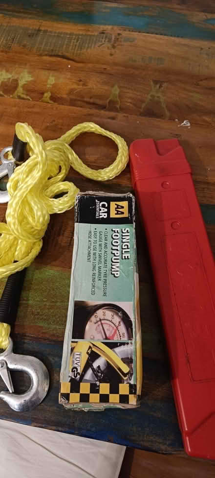 Photo of free Car things - tow rope, foot pump, warning triangle (Leith EH6) #1