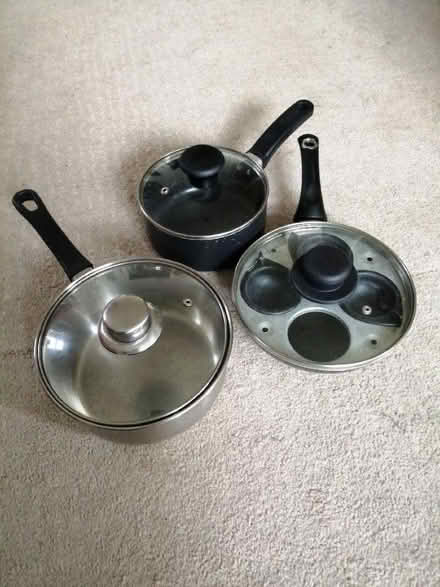 Photo of free Three saucepans with lids (Scotton HG5) #1
