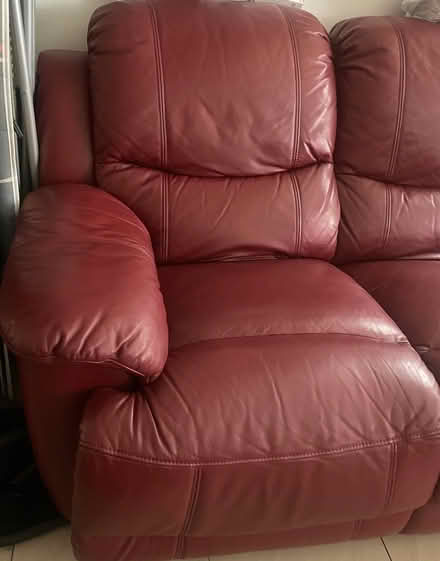 Photo of free Red leather recliner 2 setter chair (Lee) #1