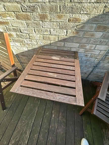Photo of free Wooden garden furniture set - 2 x reclining chairs & table (Barnes SW13) #2