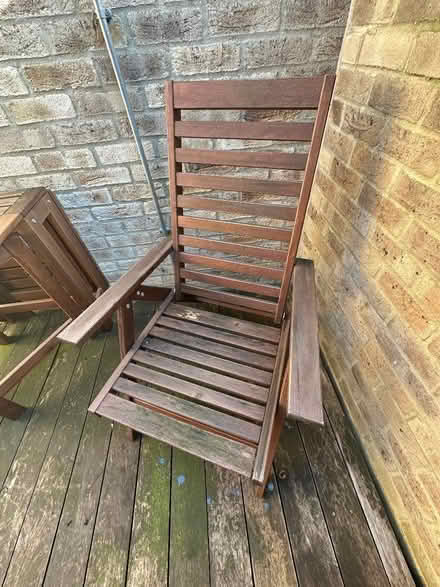 Photo of free Wooden garden furniture set - 2 x reclining chairs & table (Barnes SW13) #3