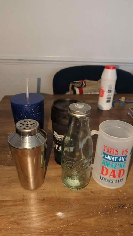 Photo of free 2 Drink cups, cocktail cup, glass Coke bottle to old milk in the fridge with the lead on top to secure cup (NW10) #1
