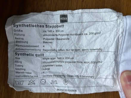 Photo of free European size single duvet tog 4 (Dun Laoghaire/Ballybrack) #1