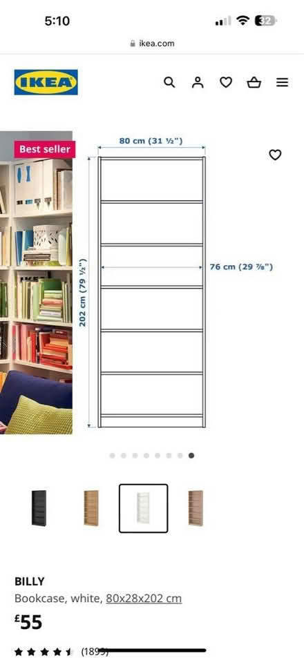 Photo of free Ikea billy bookshelf white (Gateshead NE10) #3