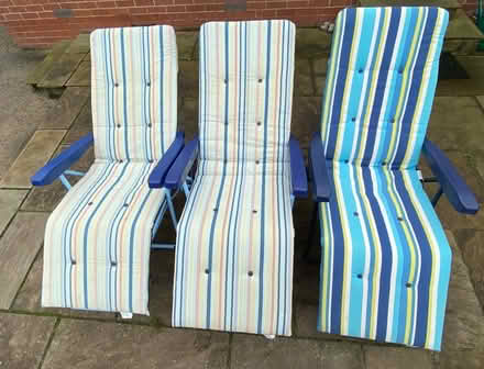 Photo of free 3 used sun loungers with cushions (Boroughbridge YO51) #1