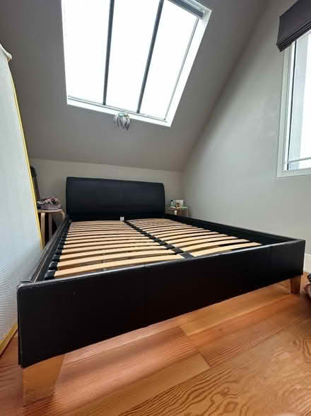 Photo of free King sized bed frame with faux leather head board (Barnes SW13) #2