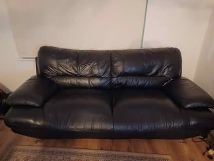 Photo of free Black leather sofa 2 piece (Leigh on sea) #1