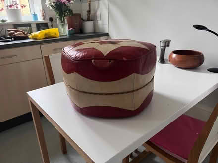 Photo of free Mid-century beige and red pouffe (Hoxton) #1