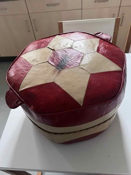 Photo of free Mid-century beige and red pouffe (Hoxton) #3