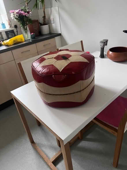 Photo of free Mid-century beige and red pouffe (Hoxton) #2