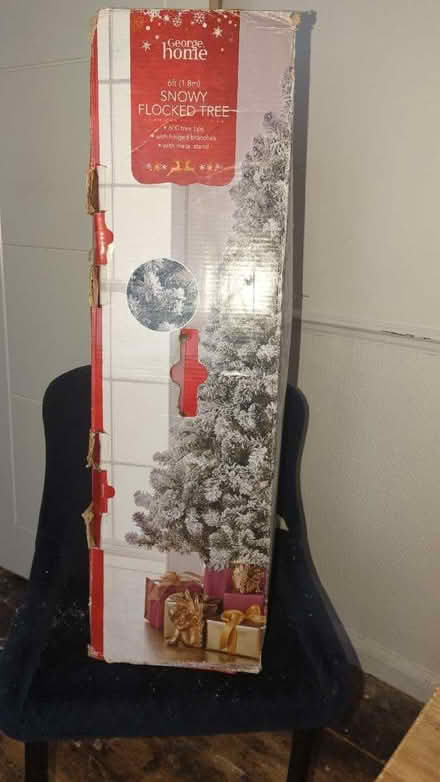 Photo of free Snowy flocked Christmas tree with 20 star lights that worked (NW10) #1