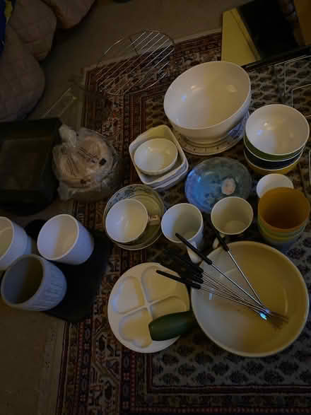 Photo of free Bowls, fondue set, mugs and tins (SW10) #1
