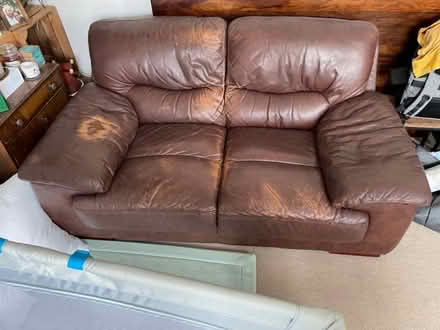 Photo of free 2 x DFS 'Dazzle' leather sofas with wooden feet (East Sheen SW14) #3
