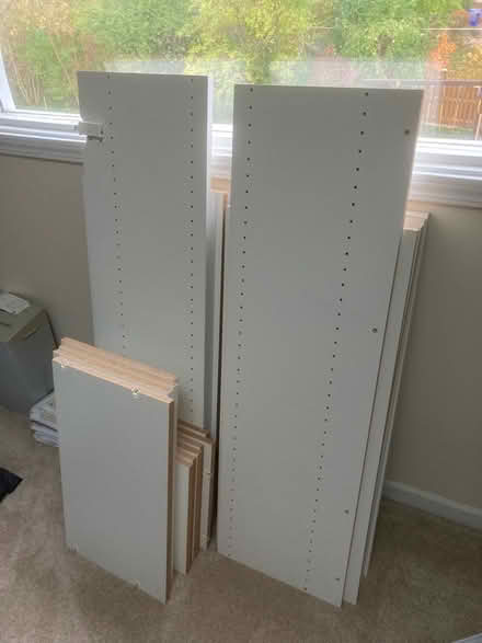 Photo of free 23-piece white wood closet shelving (Wheaton) #1